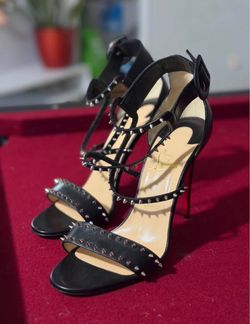 Christian Black Leather Choca Spikes Sandals Size 40 1/2