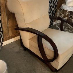 Suede & Dark Brown Real Wood Cushioned Chair 