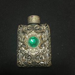 Vintage Emerald green Rhinestone Metal Decorative Perfume Bottle