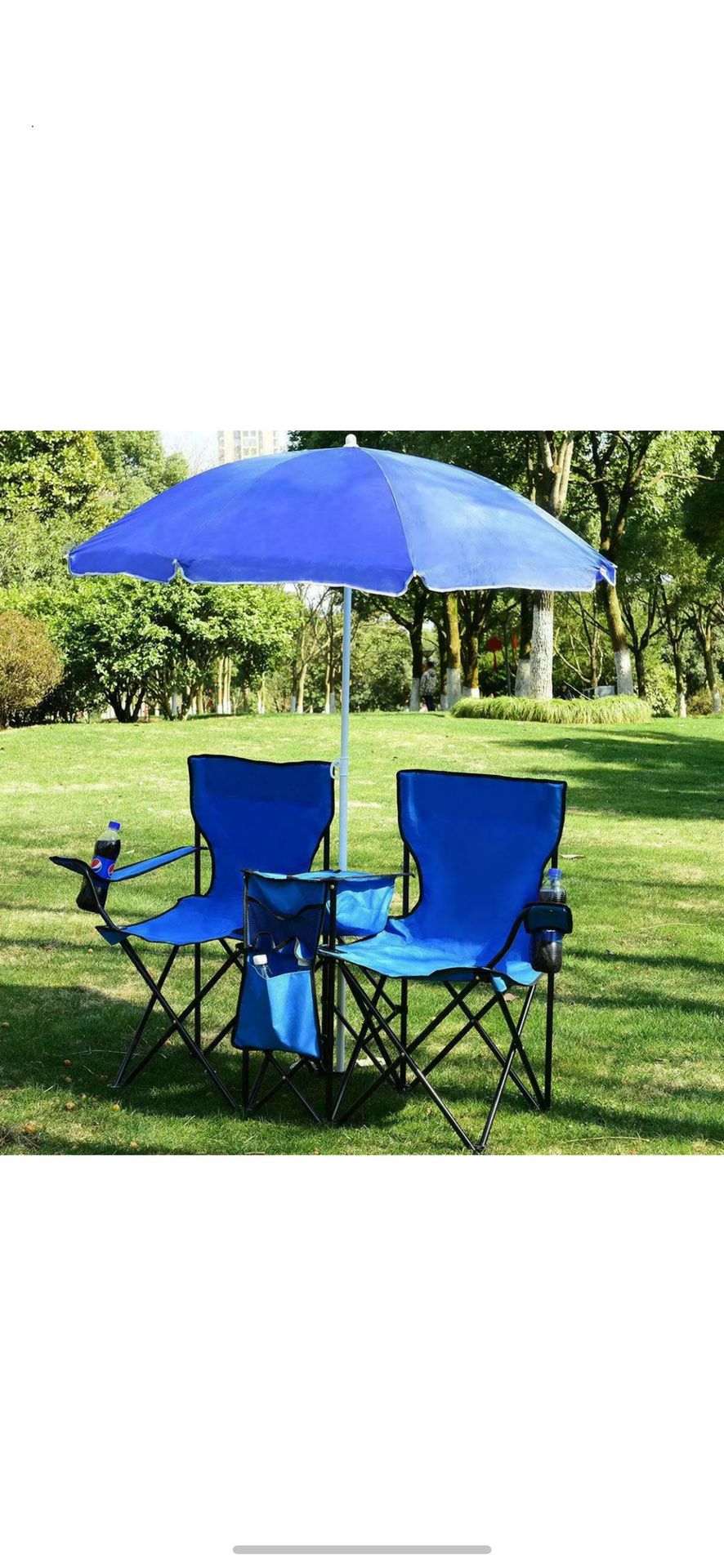 Folding Picnic Beach Camping Double Chair+Umbrella Table Cooler Fishing Travel
