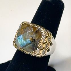 STUNNING MICHAEL VALITUTTI LABRADORITE AND ORNATE STERLING SILVER RING SZ 7.5