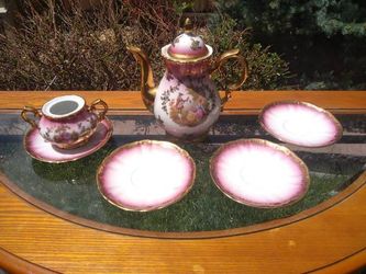 6 Piece Vintage Kunst-Palette Regnitzlosau KT Bavarian German Dinnerware Tea Set 22 Karat Goldauflage
