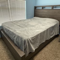 Queen Bed, no mattress, tall dresser & 1 night stand
