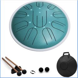 Steel Tongue Drum, 10 Inch 10 Notes Hanpan, G Major, Hand Pan Drums Mallets and Carry Bag, Malachite Green