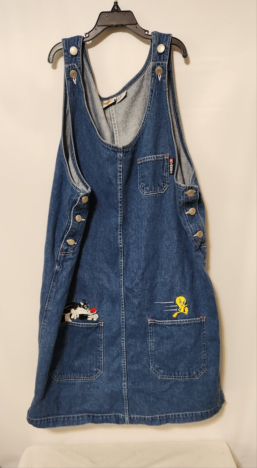 Vintage Tweety & Sylvester Denim Overall Jumper Dress Size XL