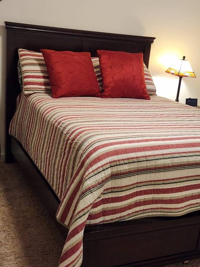 Full-Size Wood Bed Frame + Matching Nightstand - $220
