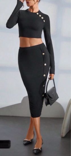 Black Crop Top and Midi Skirt Set
