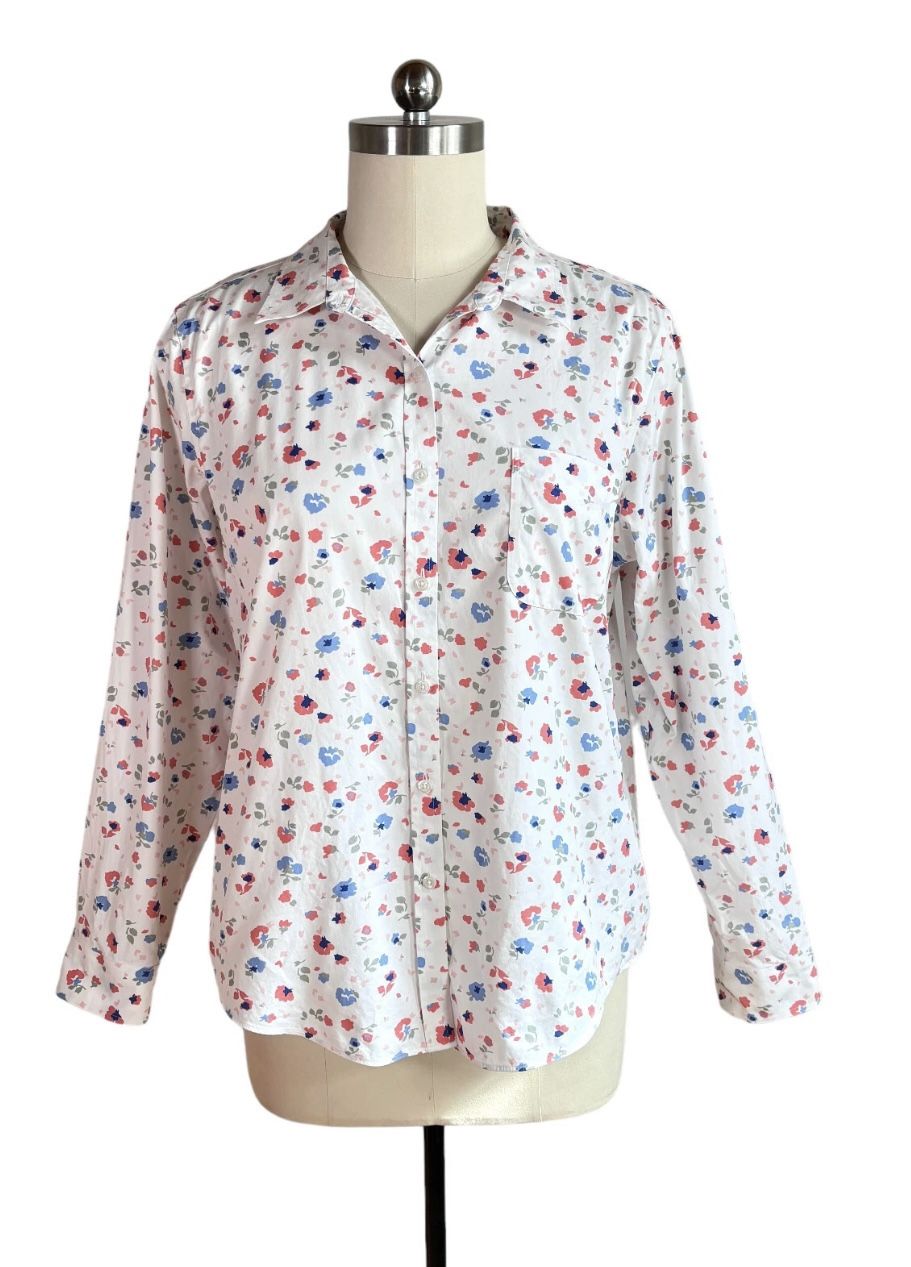 LL Bean Floral Wrinkle Free Blouse Size XL