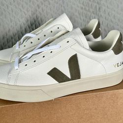 VEJA Campo ChromeFree Leather Extra White / Khaki Women's Low-Top size 9 Casual Sneakers - BRAND NEW 