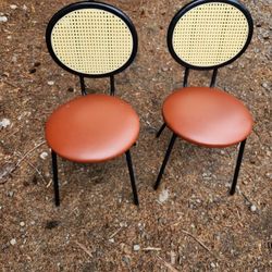 2 Dining Chairs, Rattan, Wood, Metal.