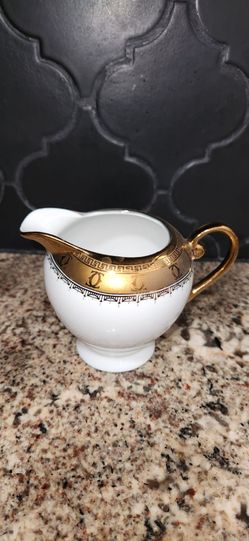 Vintage White Porcelain Creamer with Gold Band