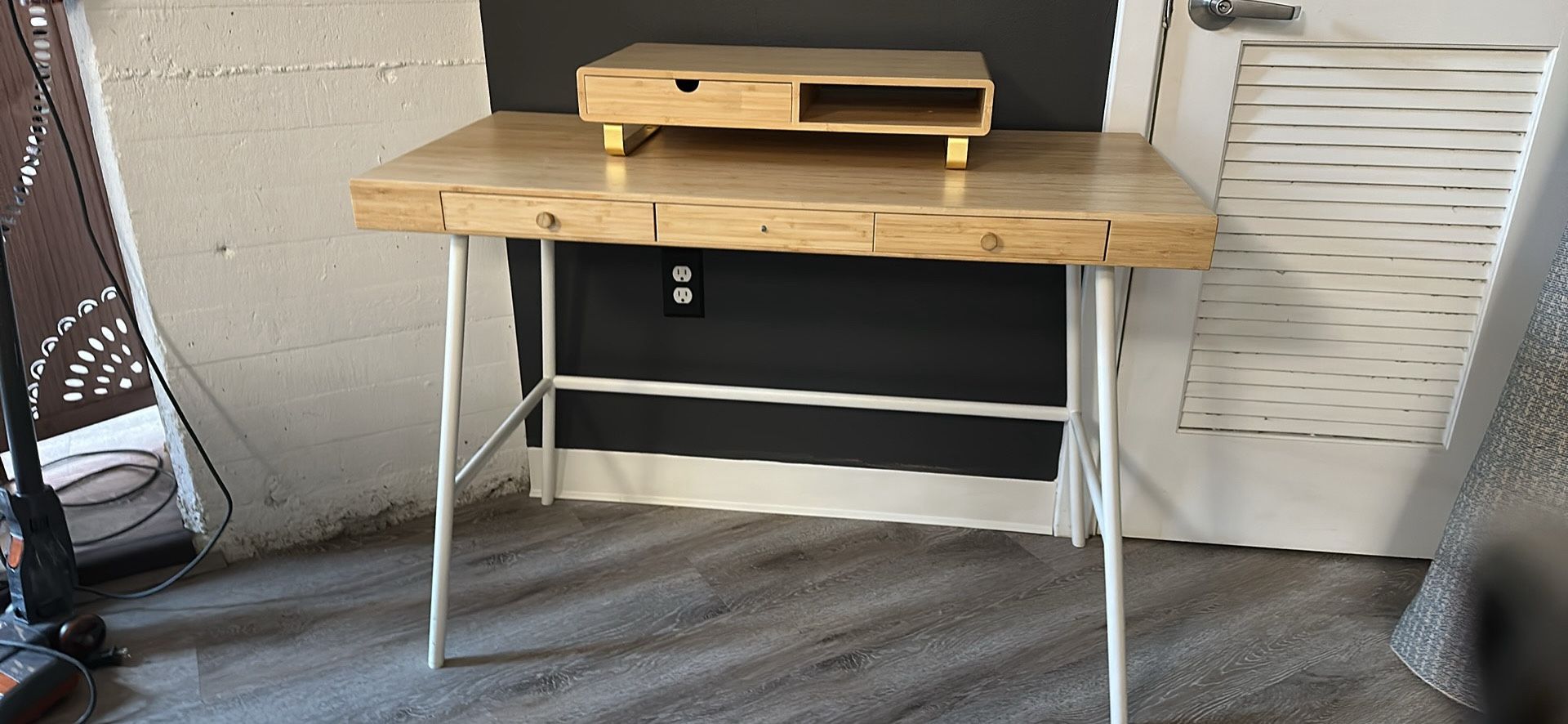 IKEA Bamboo Desk with Matching Monitor Holder