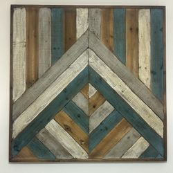 Large Wooden Wall Art – Rustic Geometric, 39” x 39”