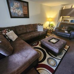 Brown Partial Leather Sectional
