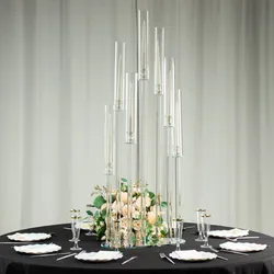 7-Arm Crystal Cluster Candelabra with Hurricane Shades 47"