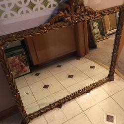 Vintage Ornate Gold Wooden Mirror 