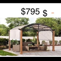 10 ft. x 12 ft. Longford Wood Outdoor Patio Pergola with Sling Canopy