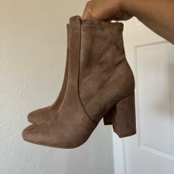 Taupe Suede Block Heel Ankle Boots