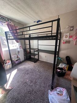 Fill sized loft bead with desk, shelf and white board