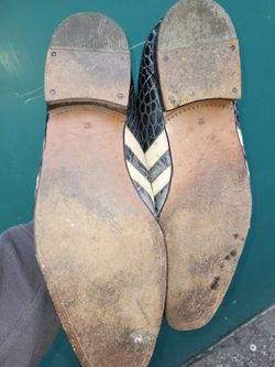 Used Mister white green Crocodile Embossed Italian Leather Mens Shoes &K6O