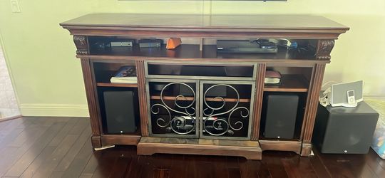 72” Beautiful Carved Wood TV Cart storage