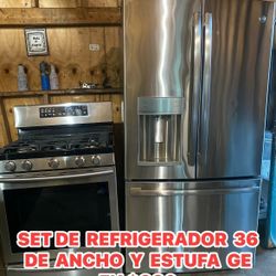 Refrijerador General Electric De 36 Pulgadas De Ancho 71 De Alto Y Estufa Samsung De Gas 5 Quemadores 