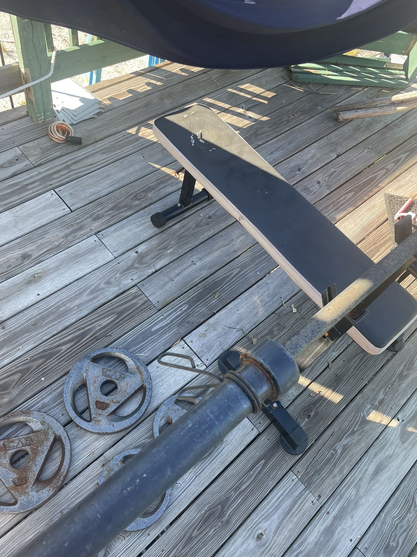 Starter Weight bench with weights and barbell