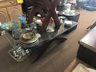 Wood and Glass Top Coffee Table and Side Table