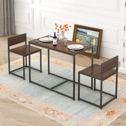 SogesPower 3 Piece Dining Room Table Set Breakfast Nook Table, Coffee Table Set for Kitchen Home Office Table Set with 2 Chairs, Walnut