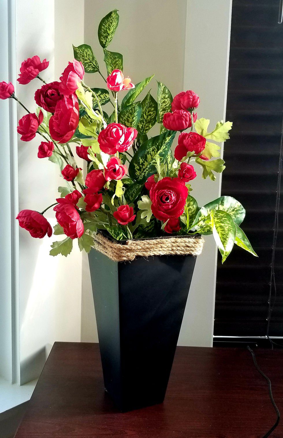 Elegant 12" Tall Black Vase with Flowers for $12