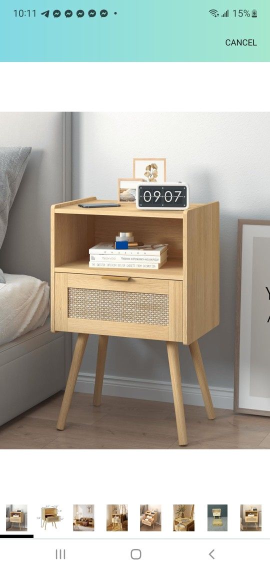 BRAND NEW..Rattan Nightstand,Modern Bedside Table with Storage Drawer and Open Wood Shelf, for Living Room, Bedroom and Small Spaces, Accent Night Sta