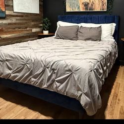 Blue Felt Queen Bed