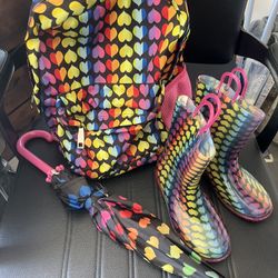 Backpack Rain-boots Umbrella & Lunch. Bag 