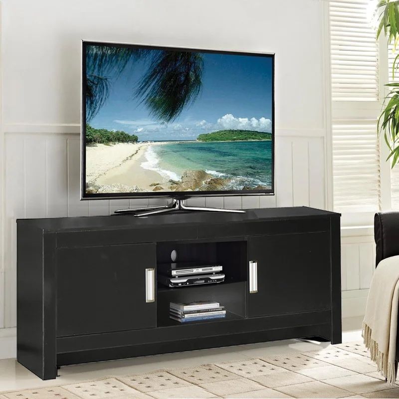 2 Door TV Stand for TVs up to 70", Black ASSEMBLED