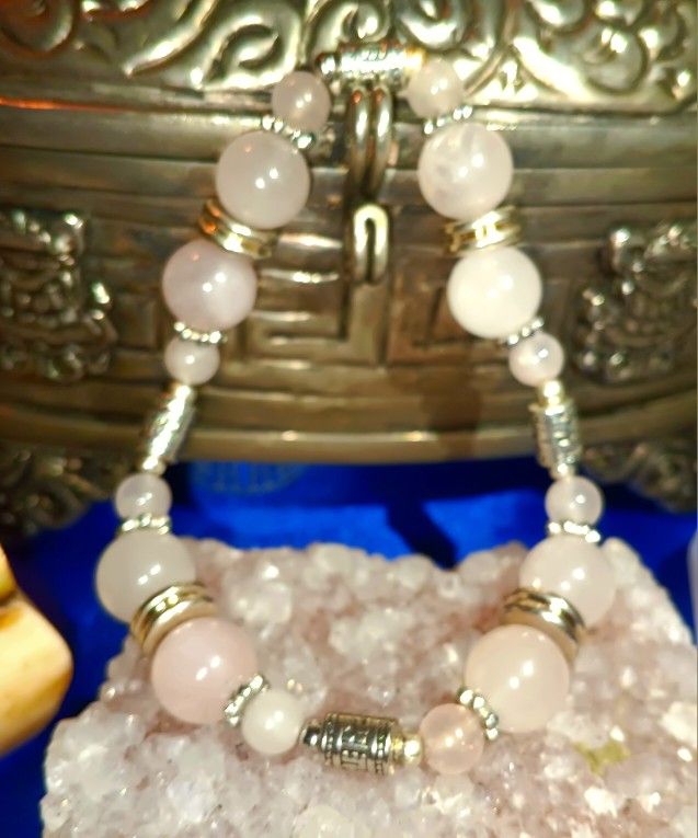Bracelet rose courose quartz framed with silver colored Fobs Size medium