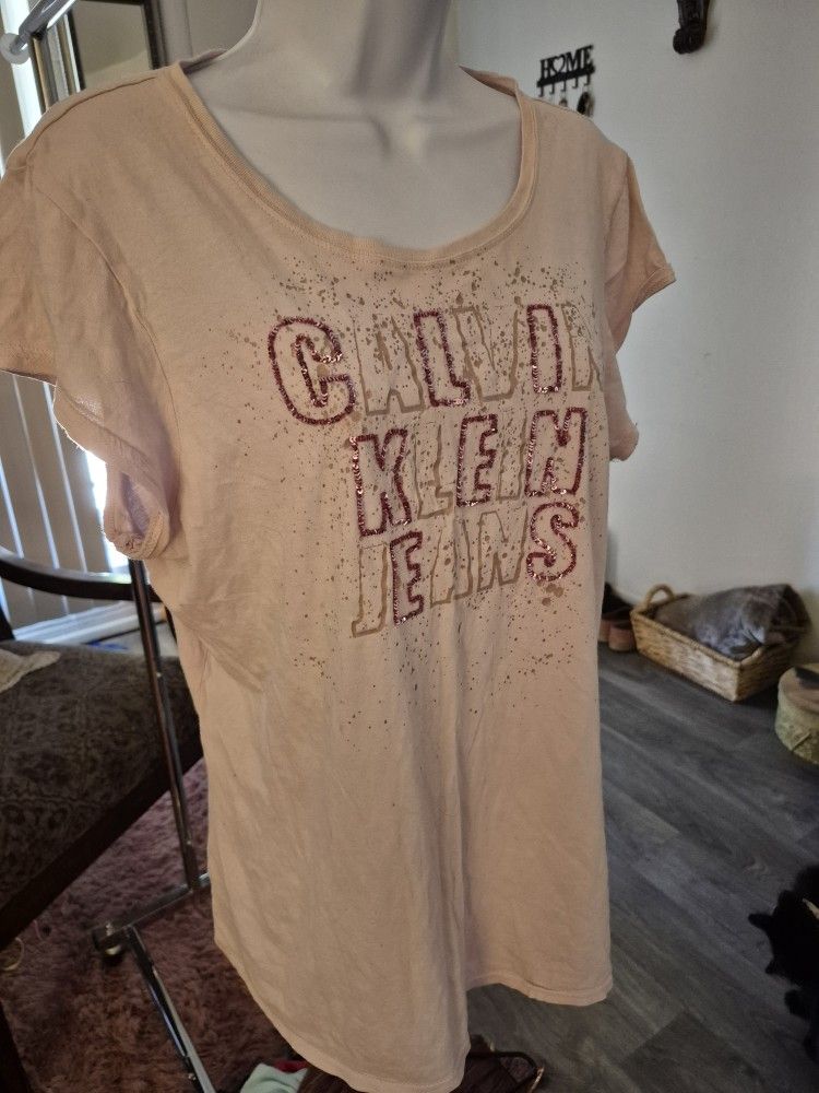 BEAUTIFUL NEW PINK BLING TEE BY CALVIN KLEIN! 