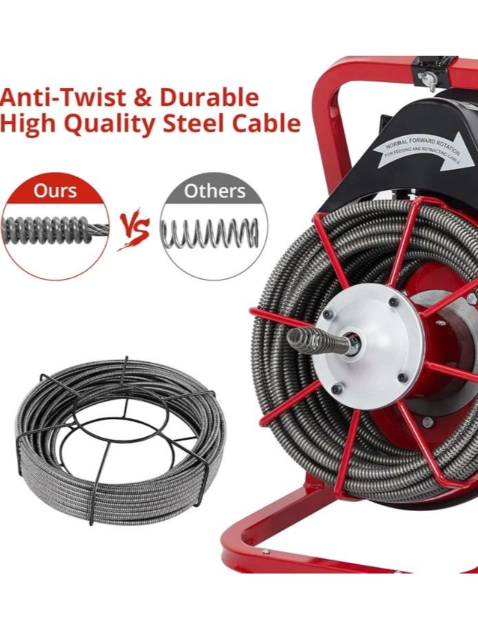 Garvee 75ft x 1/2in Drain Cleaning Machine, Professional Auto Feed Electric Drain Auger for 1-4in Pipe, with 4 Cutters, Glove, Drain Cleaner
