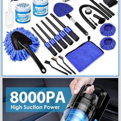 17pcs Car Detailing Kit Interior Cleaner, Car Interior Cleaning Kit with Handheld Car Vacuum, Car De