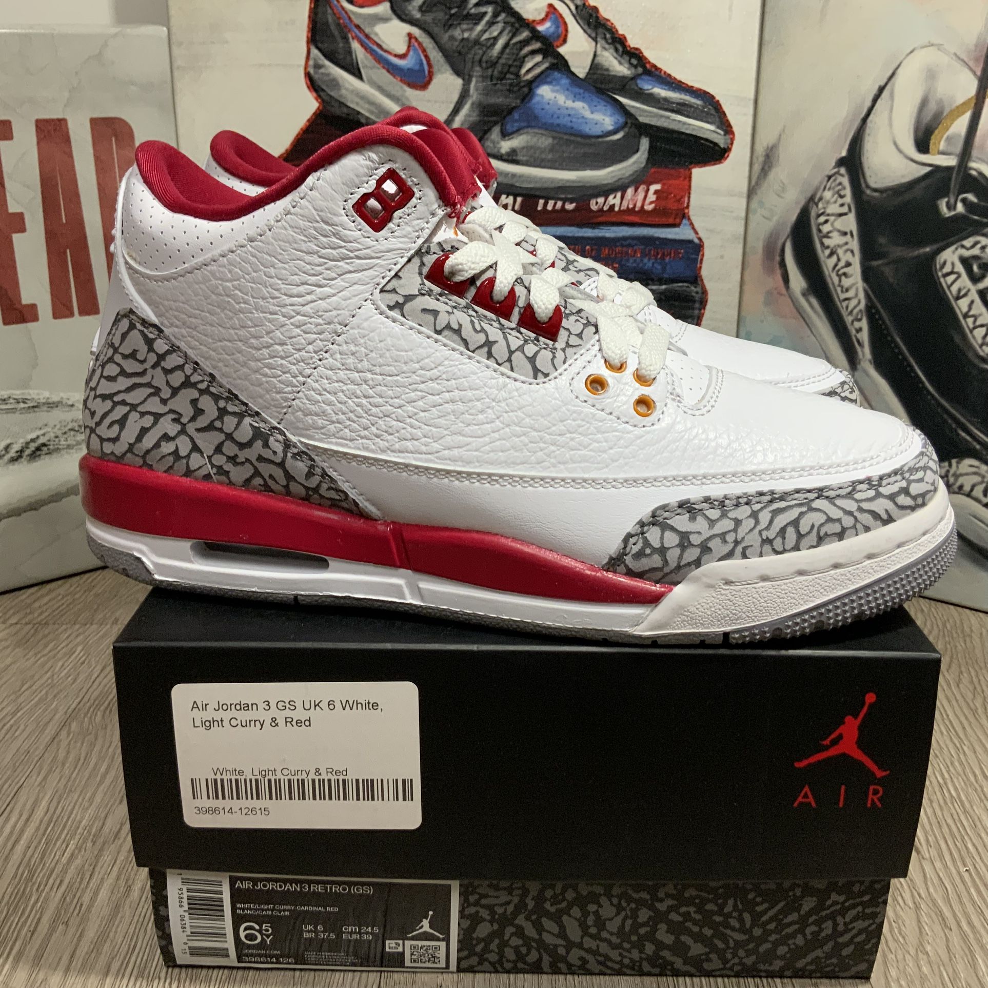 New Air Jordan 3 Retro Cardinal Red GS Size 6.5Y/8W
