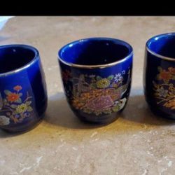 3 Vintage Japan Peacock Tea Cups