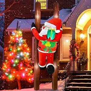 NEW Christmas LED 6FT Santa In Ladder Airblown Inflatable 