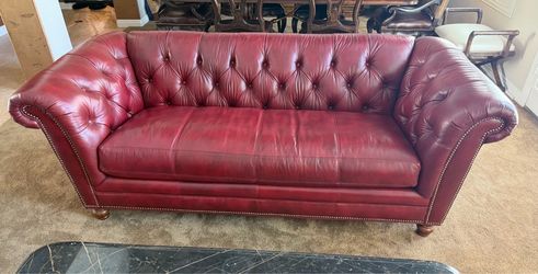 89” Buttery Soft, Red Leather Chesterfield Sofa by Lexington Furniture