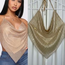 NEW Fashion Nova Gold Rhinestone Halter Top (size:one size) 