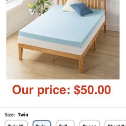 New Best Price Mattress 4 Inch Mattress Topper, Twin, Blue. Russell/Boulder Area.
