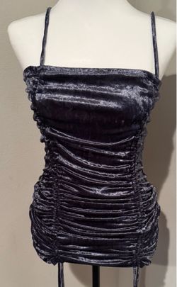 Gray Velvet Ruched Spaghetti Strap Top