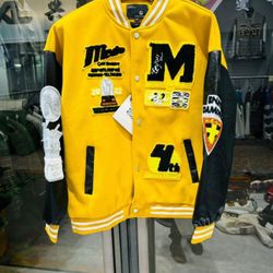 Varsity Jacket Baseball Letterman Jacket Wool Multi and Black Leather & Basketball With M Patch 