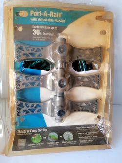 Brand new port a Rain with adjustable nozzles each sprinkler up to 30 feet diameter quick and easy setup
