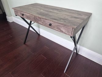 2 Drawers Writing Desk with rich brown Steel Frame, rustic Table Top (43.2"x 20.5"x30"high)