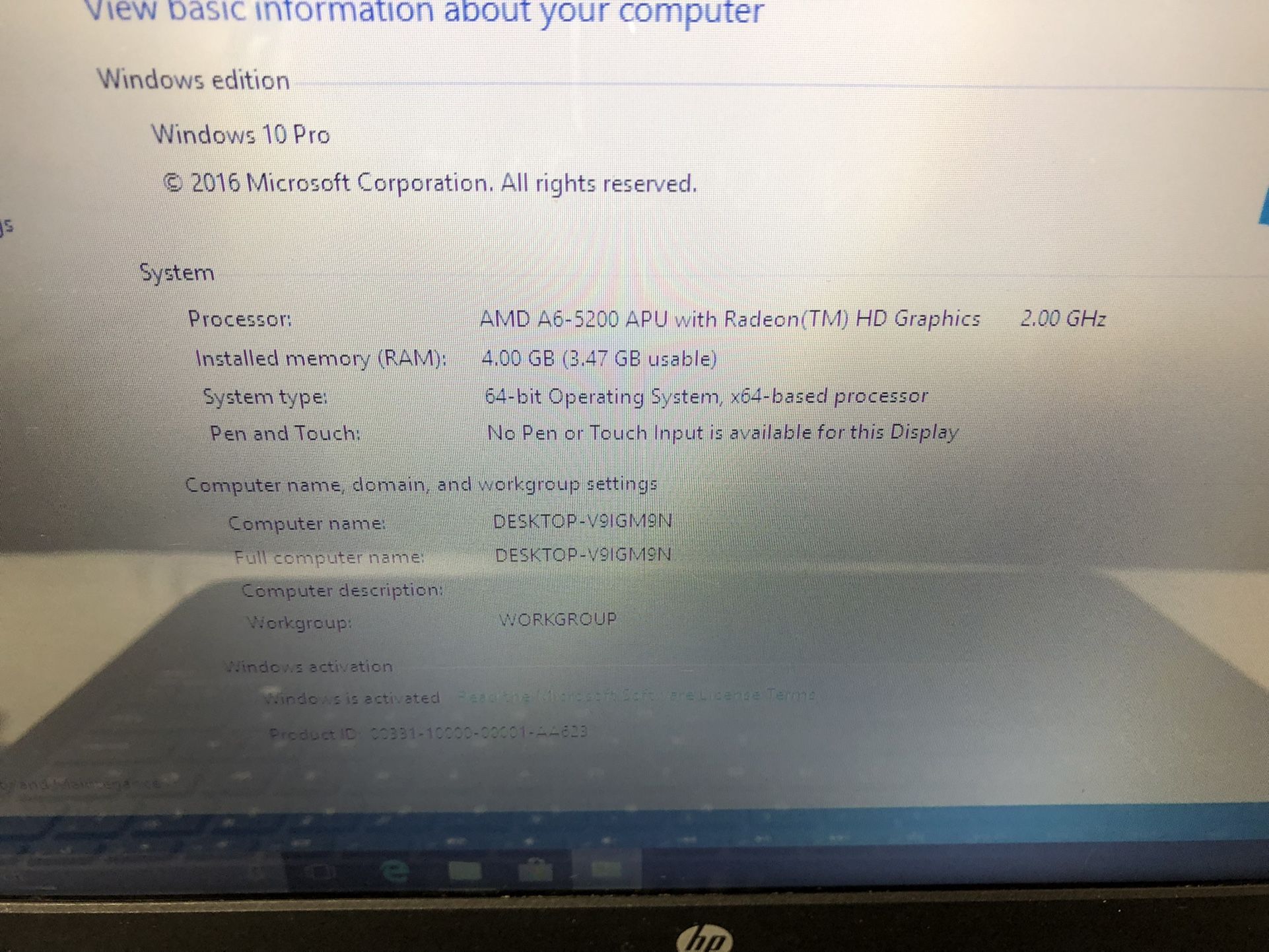 Hp 15 g020dx 1tb hdd 4 gb ram 2.00 Ghz windows 10 for Sale in Raytown
