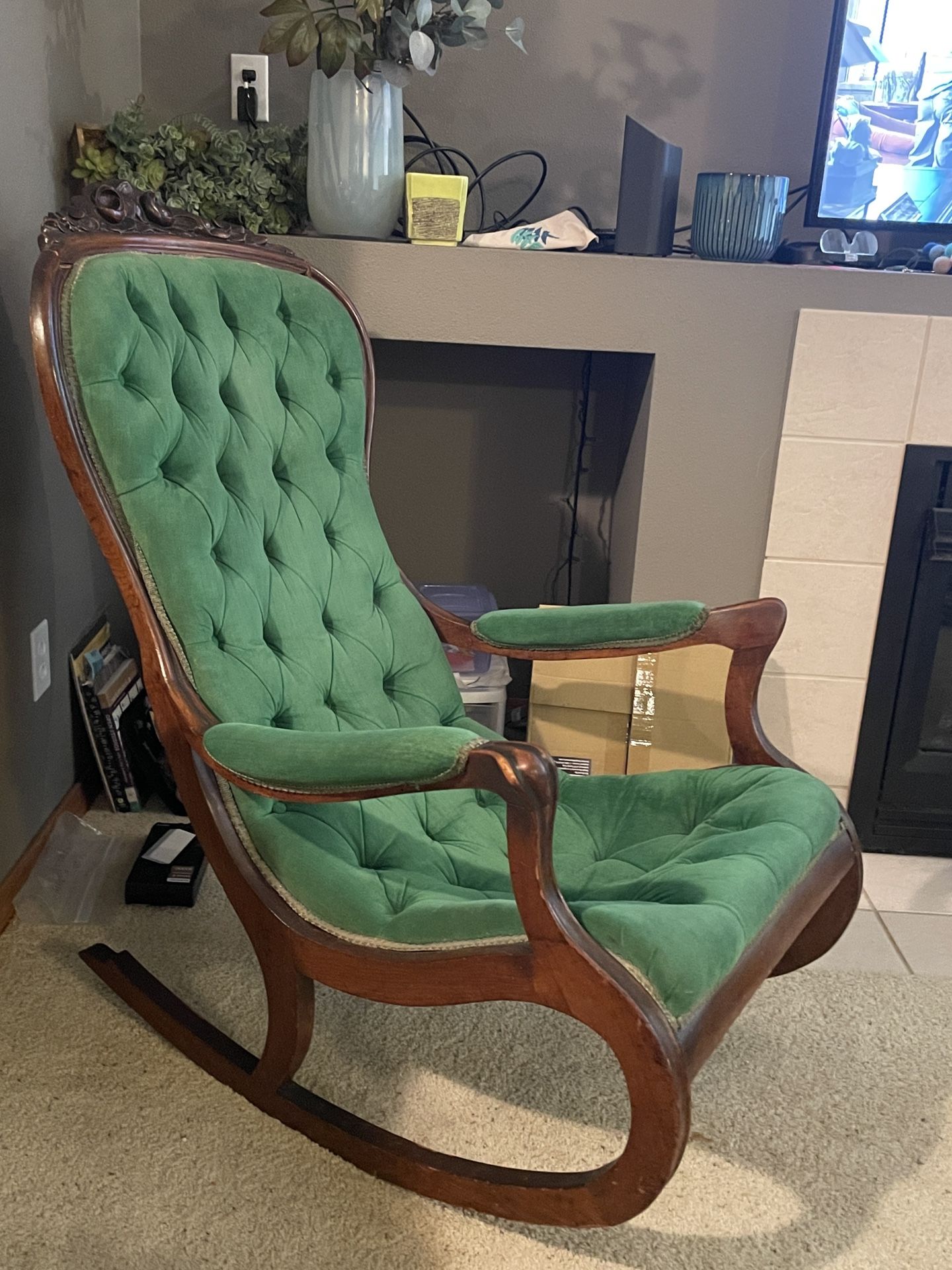 Velvet Green Vintage Rocking Chair
